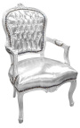 Baročni fotelj v stilu Louis XV srebrno usnje in srebrn les