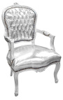 Barokke fauteuil in Louis XV-stijl zilver kunstleer en zilver hout