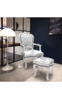 Fauteuil baroque de style Louis XV simili cuir argent et bois argent