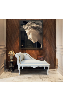 Dormeuse in stile Luigi XV in tessuto di velluto beige e legno laccato beige