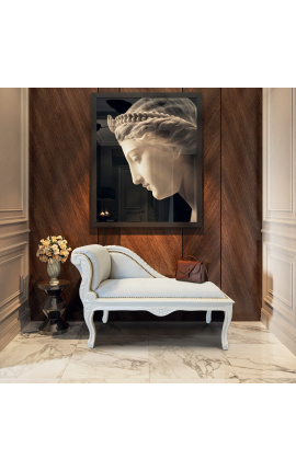 Méridienne de style Louis XV tissu velours beige et bois laqué beige