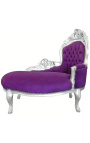 Barocke Chaiselongue aus violettem Samt mit silbernem Holz