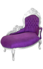 Barocke Chaiselongue aus violettem Samt mit silbernem Holz