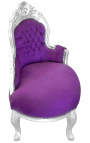 Barocke Chaiselongue aus violettem Samt mit silbernem Holz