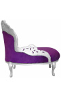 Barocke Chaiselongue aus violettem Samt mit silbernem Holz