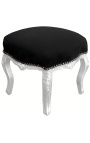Repose-pied baroque de style Louis XV noir et bois argent - 5
