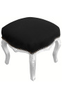 Baroque footrest Louis XV black fabric and silver wood