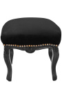 Baroque footrest Louis XV black fabric and glossy black wood