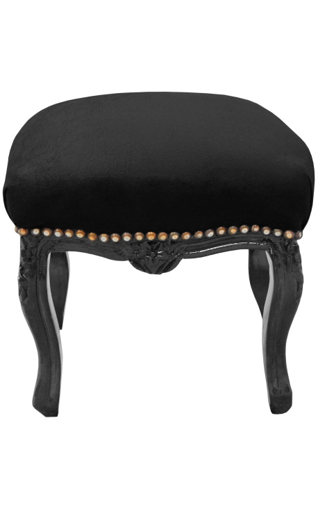 Baroque footrest Louis XV black fabric and glossy black wood