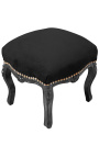 Baroque footrest Louis XV black fabric and glossy black wood