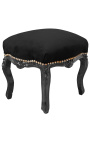 Baroque footrest Louis XV black fabric and glossy black wood