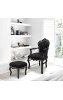 Fotel w stylu barokowym rokoko czarna tkanina i drewno lakierowane na czarno 