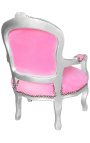 Fauteuil voor kind roze fluweel en zilver hout