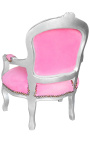 Sessel für Kinder aus rosafarbenem Samt und silbernem Holz