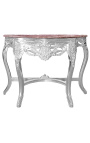 Baroque console with silvered wood and red marble