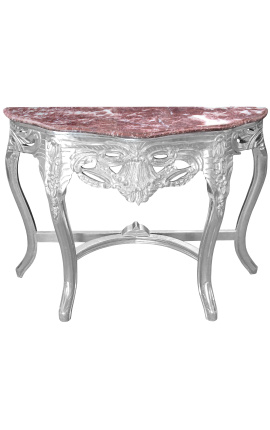Baroque console with silvered wood and red marble
