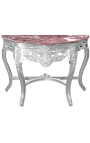 Baroque console with silvered wood and red marble