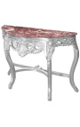 Baroque console with silvered wood and red marble