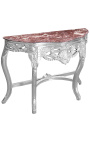 Baroque console with silvered wood and red marble