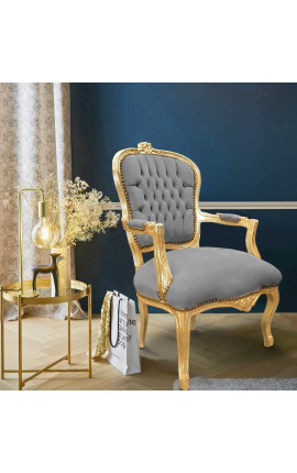 Fauteuil baroque de style Louis XV gris et bois doré