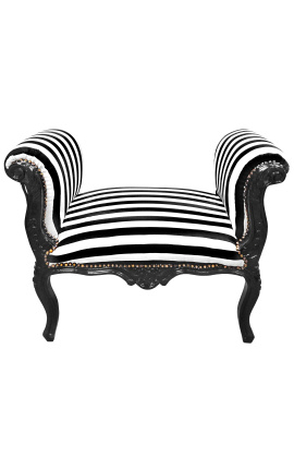 Скамейка стиль Louis XV ткань полосатые черно-белый барокко и черная лакированная древесина