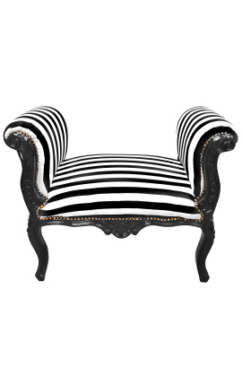 Barroco Louis XV banco negro y blanco rayas tela y madera negra