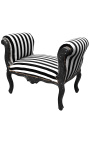 Baroque Louis XV bench black and white stripes fabric and black wood 