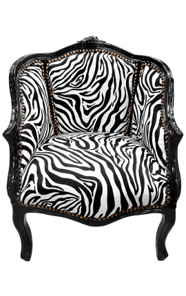 Poltrone Bergere Louis XV stile con tessuto zebra e legno nero lucido
