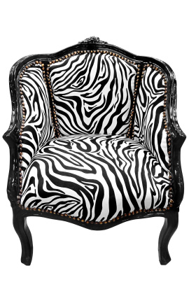 Bergere Sessel im Louis XV-Stil mit Zebrastoff und glänzend schwarzem Holz