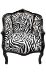 Bergere-stol Louis XV stil med zebra stof og glossy sort træ - 1
