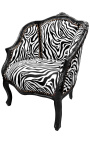 Sillón de Bergere Luís XV estilo con tela cebra y madera de brillo negro