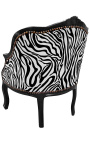 Bergere armchair Louis XV style with zebra fabric and black shine wood