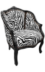 Bergere-Sessel im Louis-XV-Stil mit Zebra-Stoff und glänzend schwarzem Holz