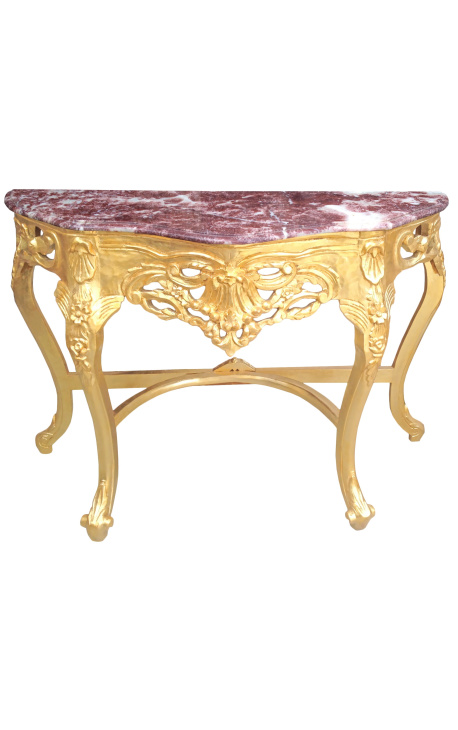 Console de style baroque en bois doré et marbre rouge