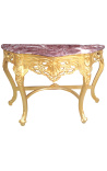 Barokke console met verguld hout en rood marmer