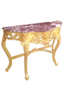 Console de style baroque en bois doré et marbre rouge