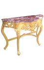Consolă în stil baroc cu lemn aurit și marmură roșie