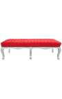 Flat Bench Louis XV štýl červená sametová tkanina a strieborné drevo