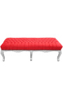 Flat Bench Louis XV style red velvet fabric and silver wood