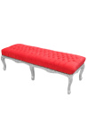 Flat Bench Louis XV štýl červená sametová tkanina a strieborné drevo