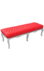 Plano Bench Louis XV estilo terciopelo rojo tela y madera de plata