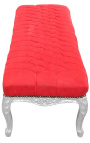 Flat Bench Louis XV štýl červená sametová tkanina a strieborné drevo