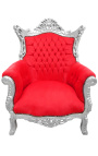Grand Rococo Baroque armchair red velvet and silver wood