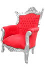 Grand Rococo Barok fauteuil rood fluweel en zilver hout