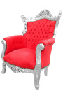 Grand Rococo Baroque armchair red velvet and silver wood