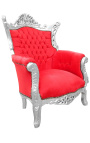 Fotel Grand Rococo Barokowy czerwony aksamit i srebrne drewno