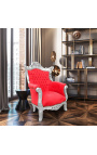 Grand Rococo Barok fauteuil rood fluweel en zilver hout