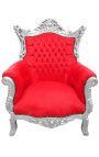 Grand Rococo Barok fauteuil rood fluweel en zilver hout