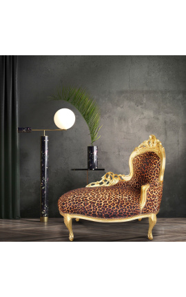 Țesătură leopard baroc șezlong cu lemn auriu
