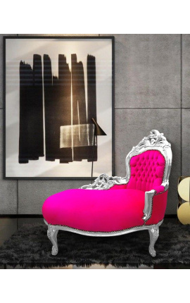 Barok chaise longue fuchsia fluweel met zilverhout